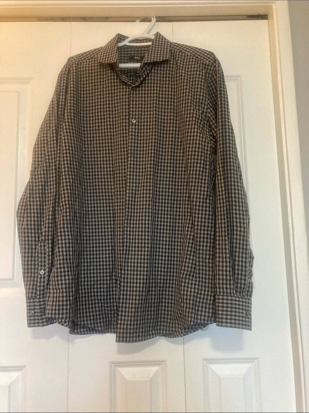 Hugo Boss Gray and Black Small Check Dress Shirt